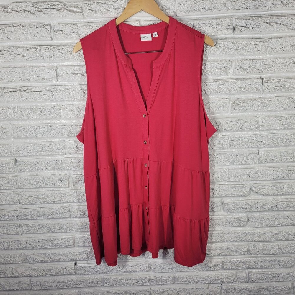 New Directions 3X Women's Red Tunic Sleeveless V-Neck Ruffle Blouse RED69E